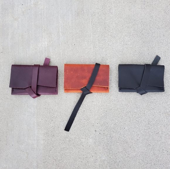 SOLD BLACK Leather Tie Wallet Handmade/ Hand Stitched New 2 Compartments - Picture 4 of 4